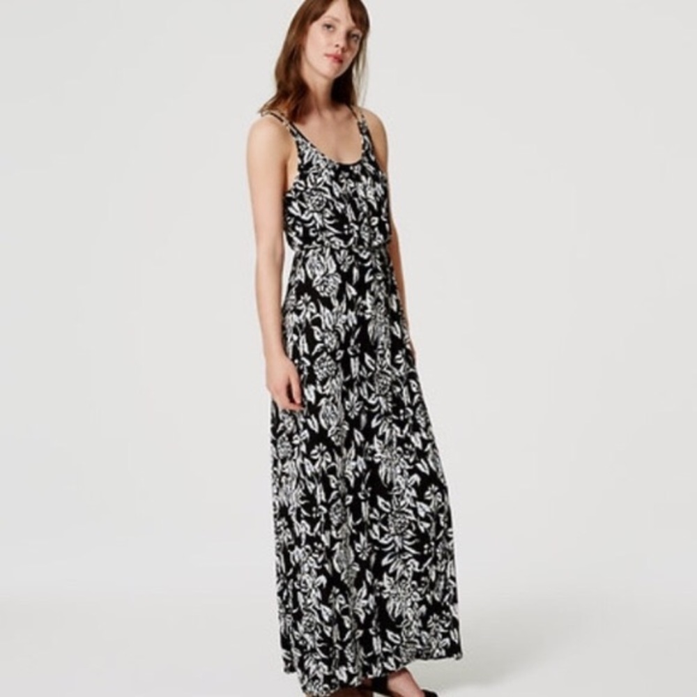 LOFT Petite Floral Black Maxi Dress